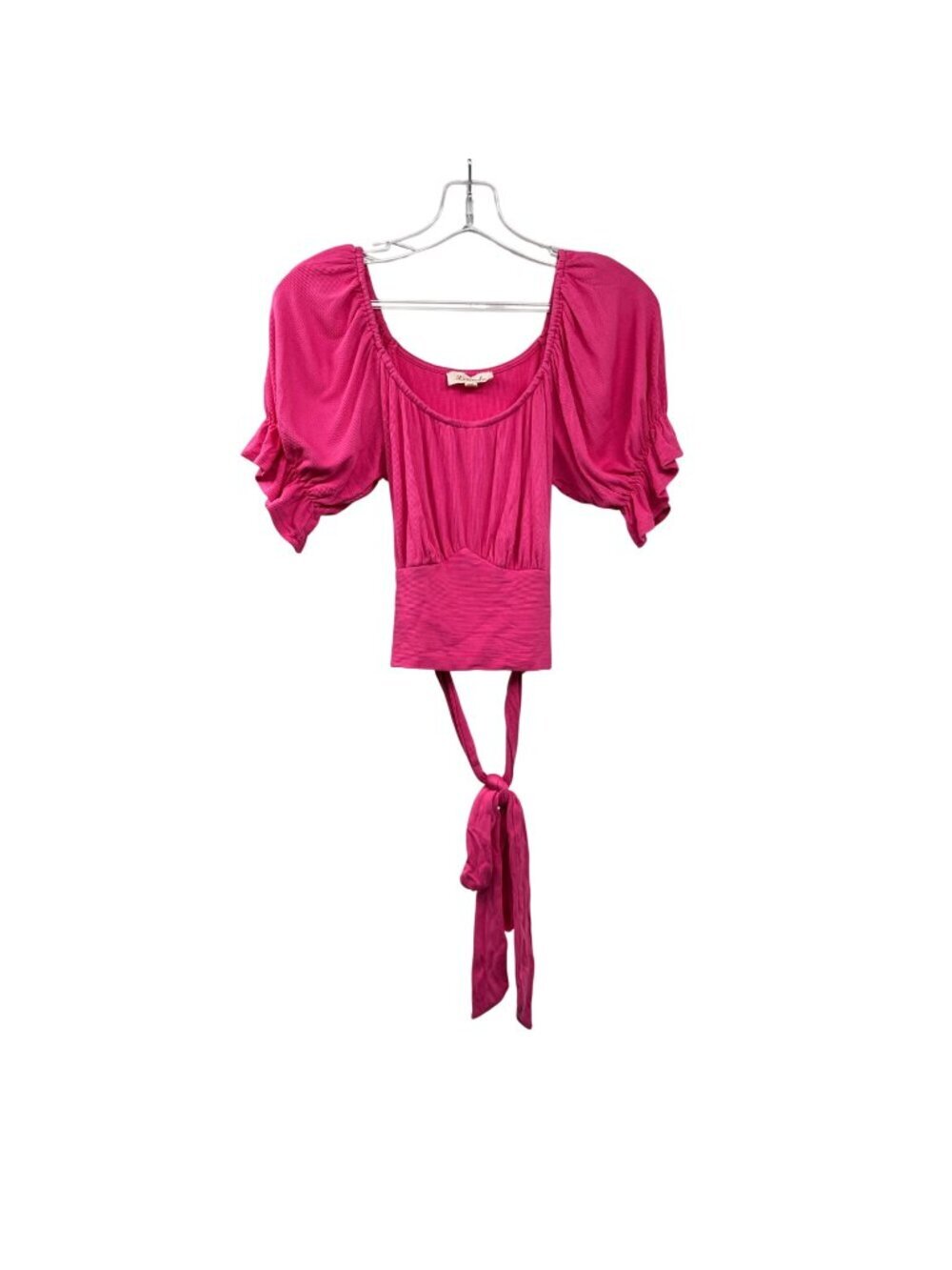 Listicle Womens Crop Top Short Sleeve Ribbed Pink Tie Hem Size Medium